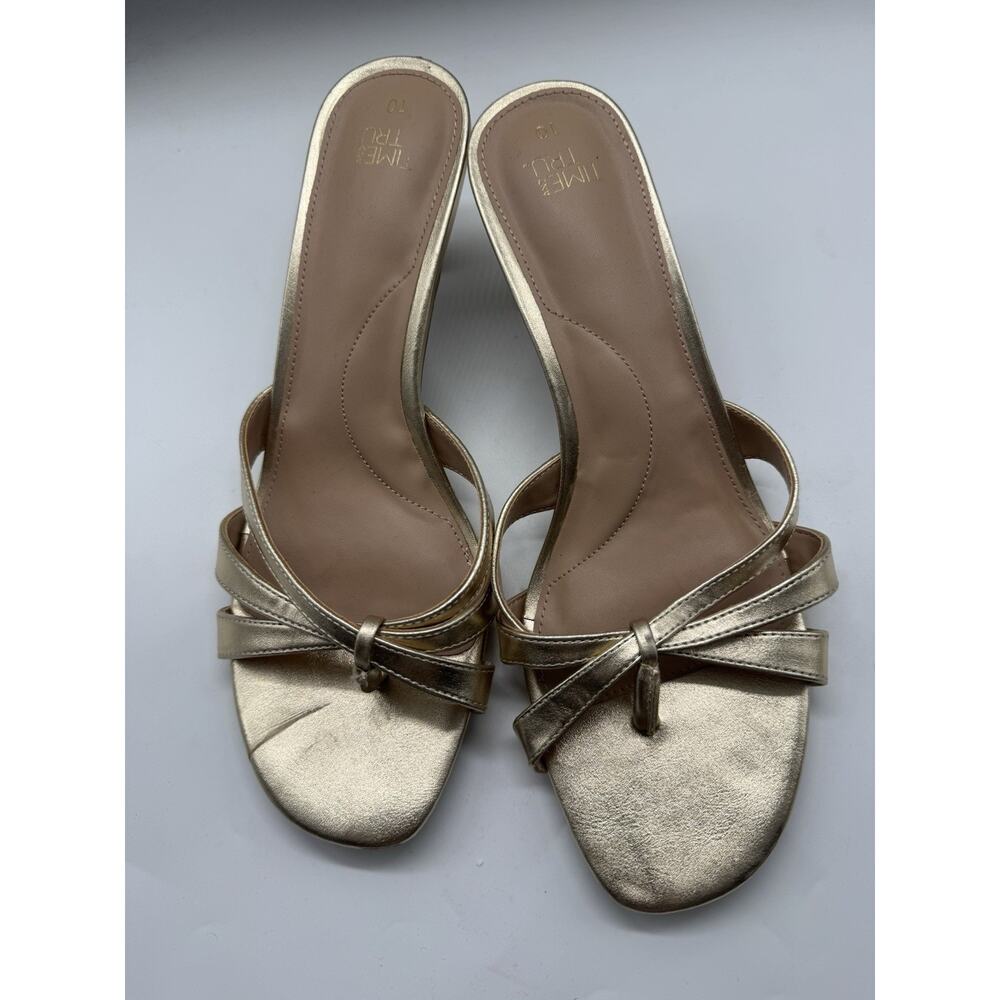 Time And Try Gold Slip On Kitten Heel Sandals Women’s Size 10 - Picture 4 of 8